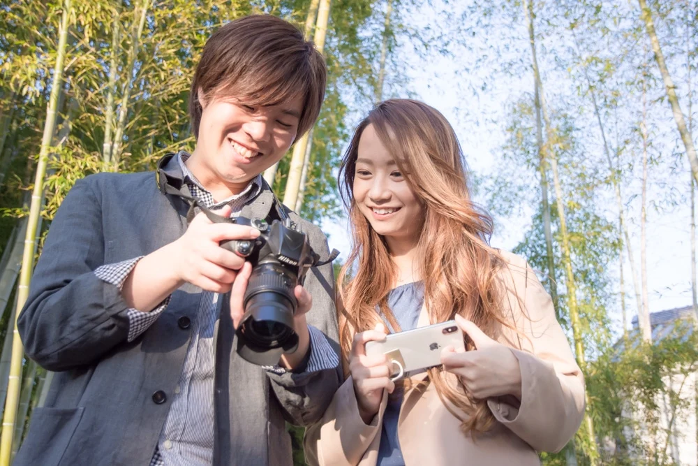 新渓園で写真撮影