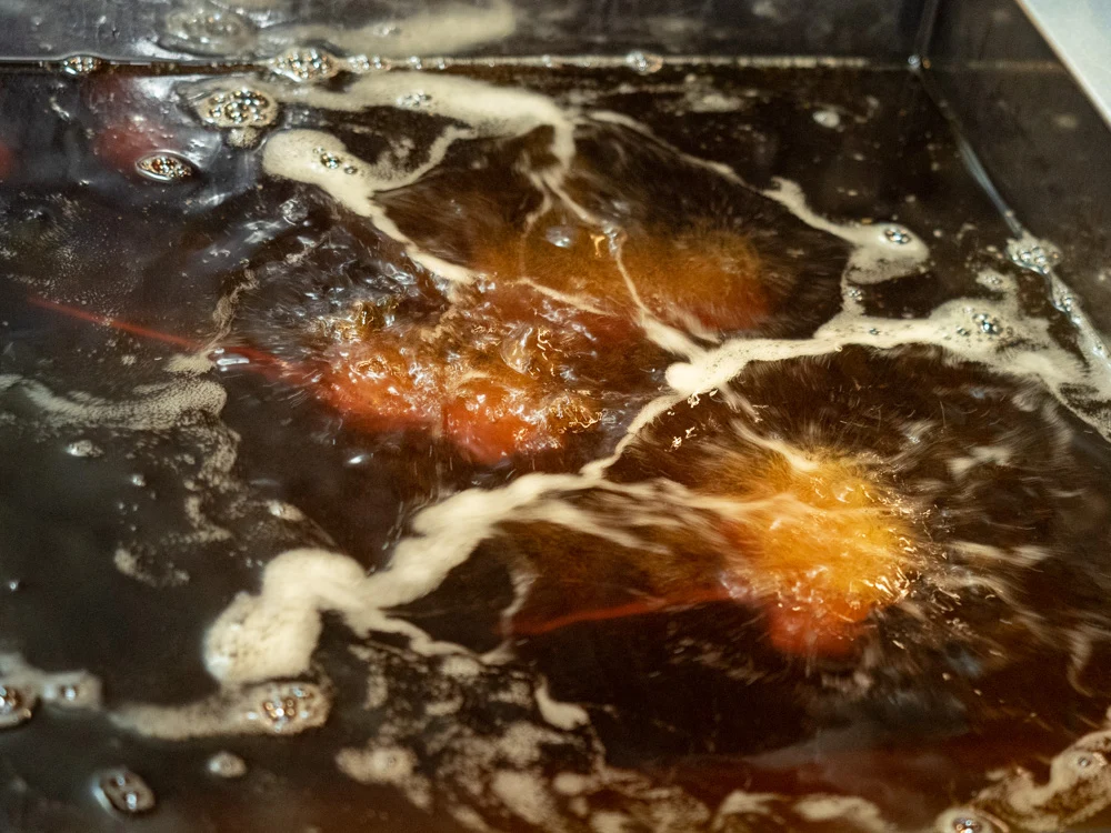 くし亭：串揚げを揚げているところ