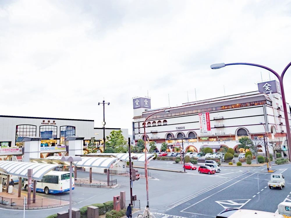 すぎ茶屋：JR倉敷駅(左)と天満屋 倉敷店(右)