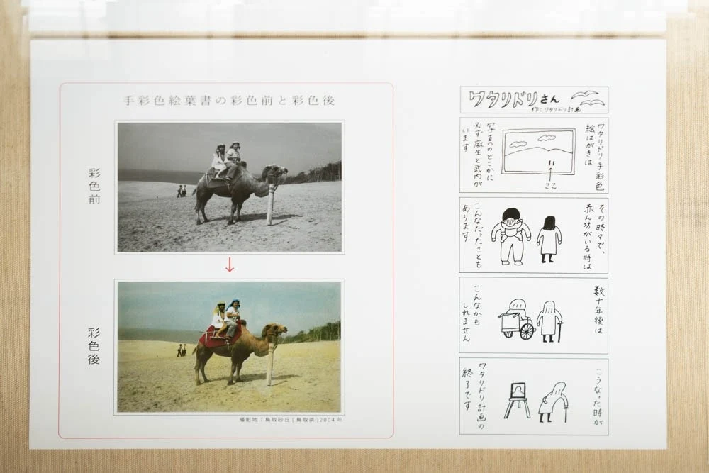 ワタリドリ計画 -絵から旅する 大原⇔岡山- 手彩色絵葉書の彩色前と彩色後