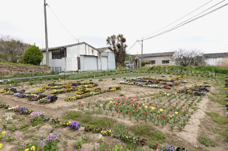 金田一をかたどった花壇