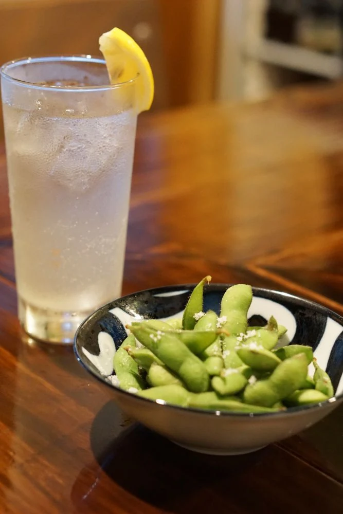 ノラネコ食堂真備店　レモンサワーと枝豆
