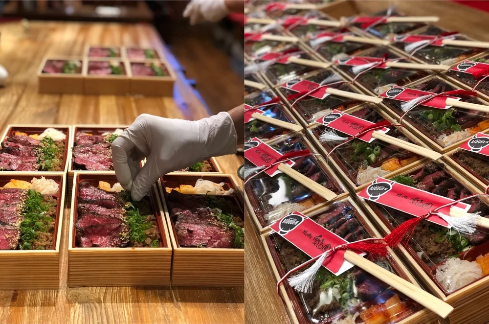 万葉牛そぼろと和牛ハラミ重