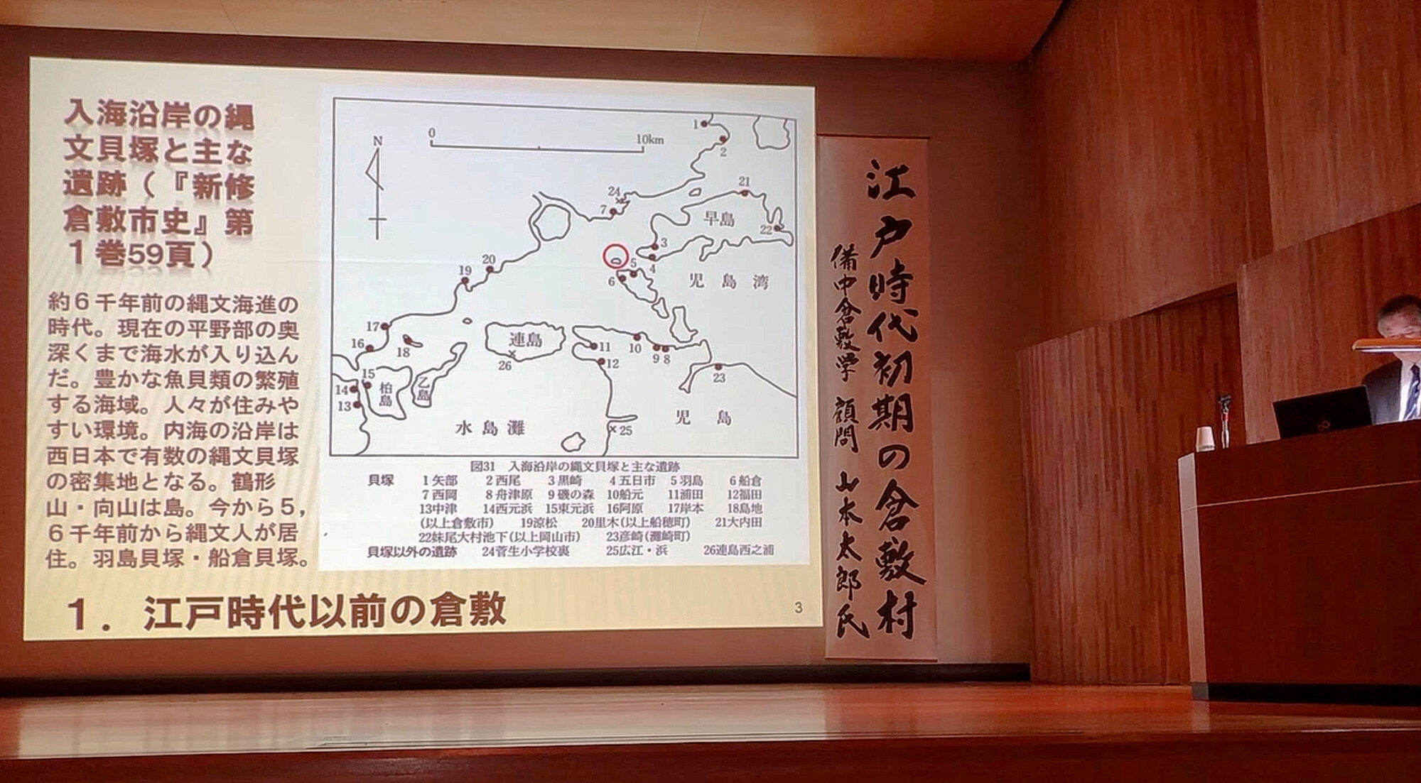 講座風景 江戸時代初期の倉敷村 備中倉敷学 顧問 山本太郎氏