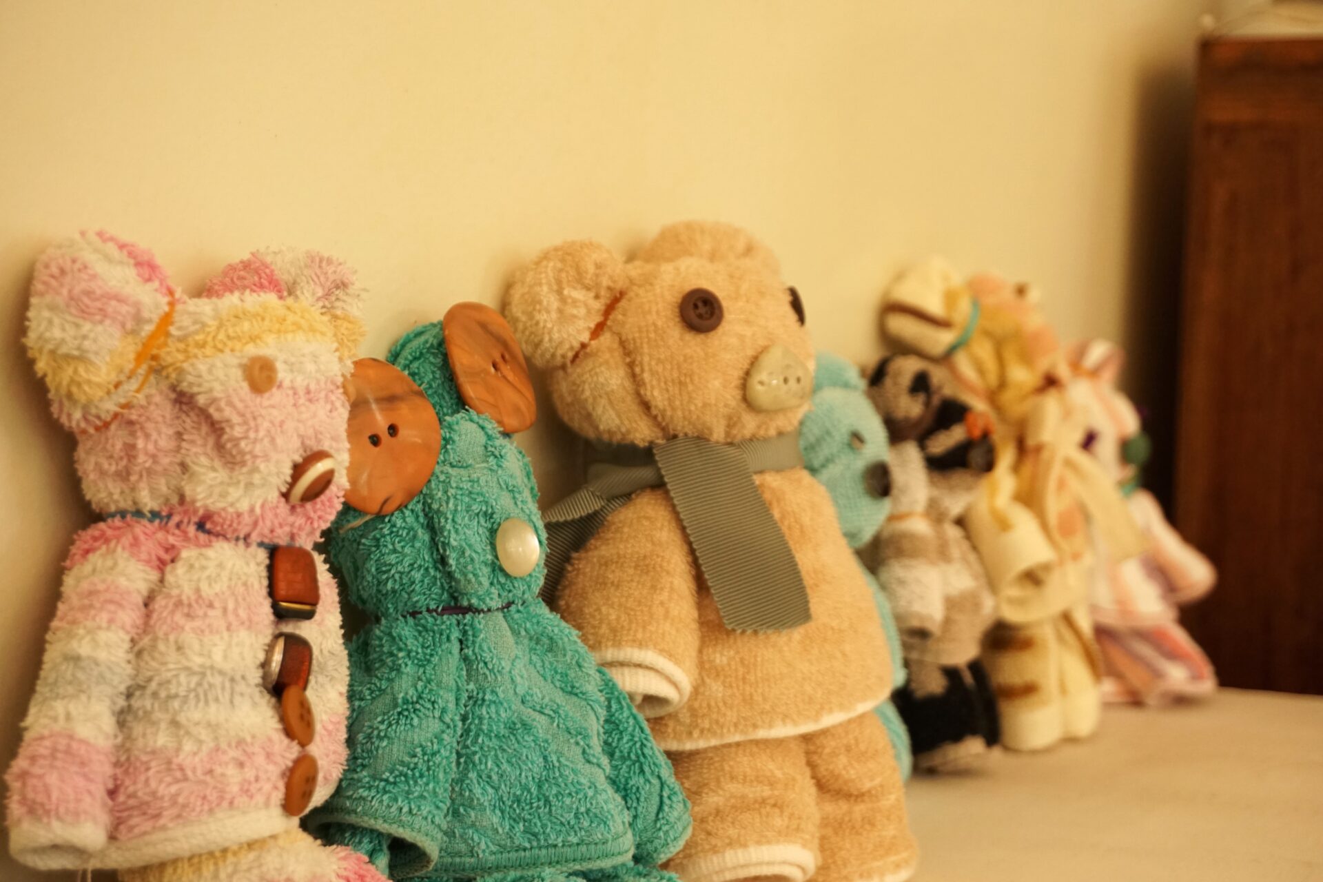 よろこびのおと（交流会）でできあがったそれぞれのぬいぐるみ