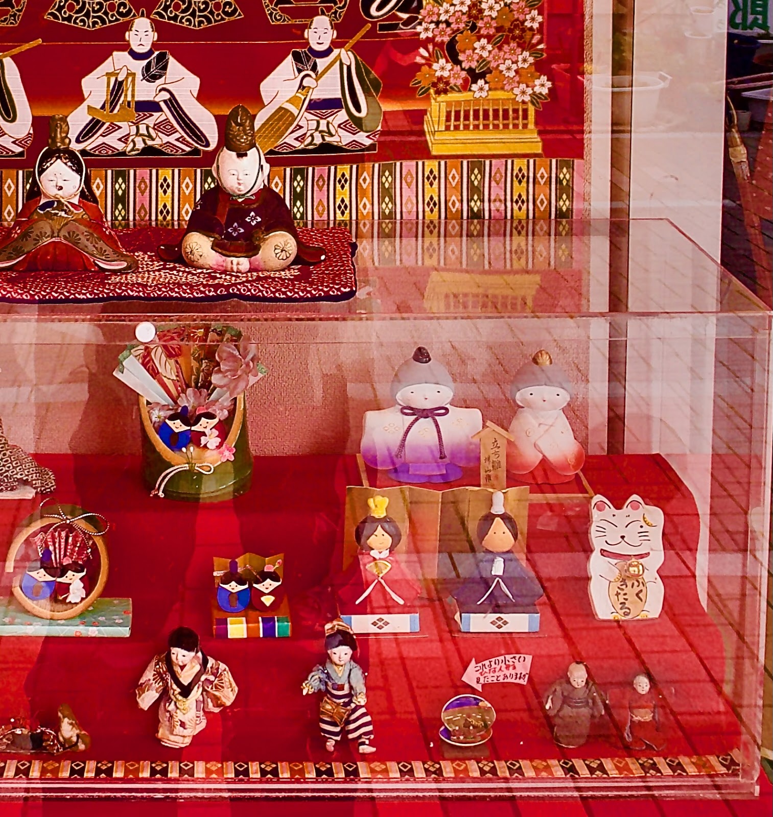 Showcase displaying hina dolls