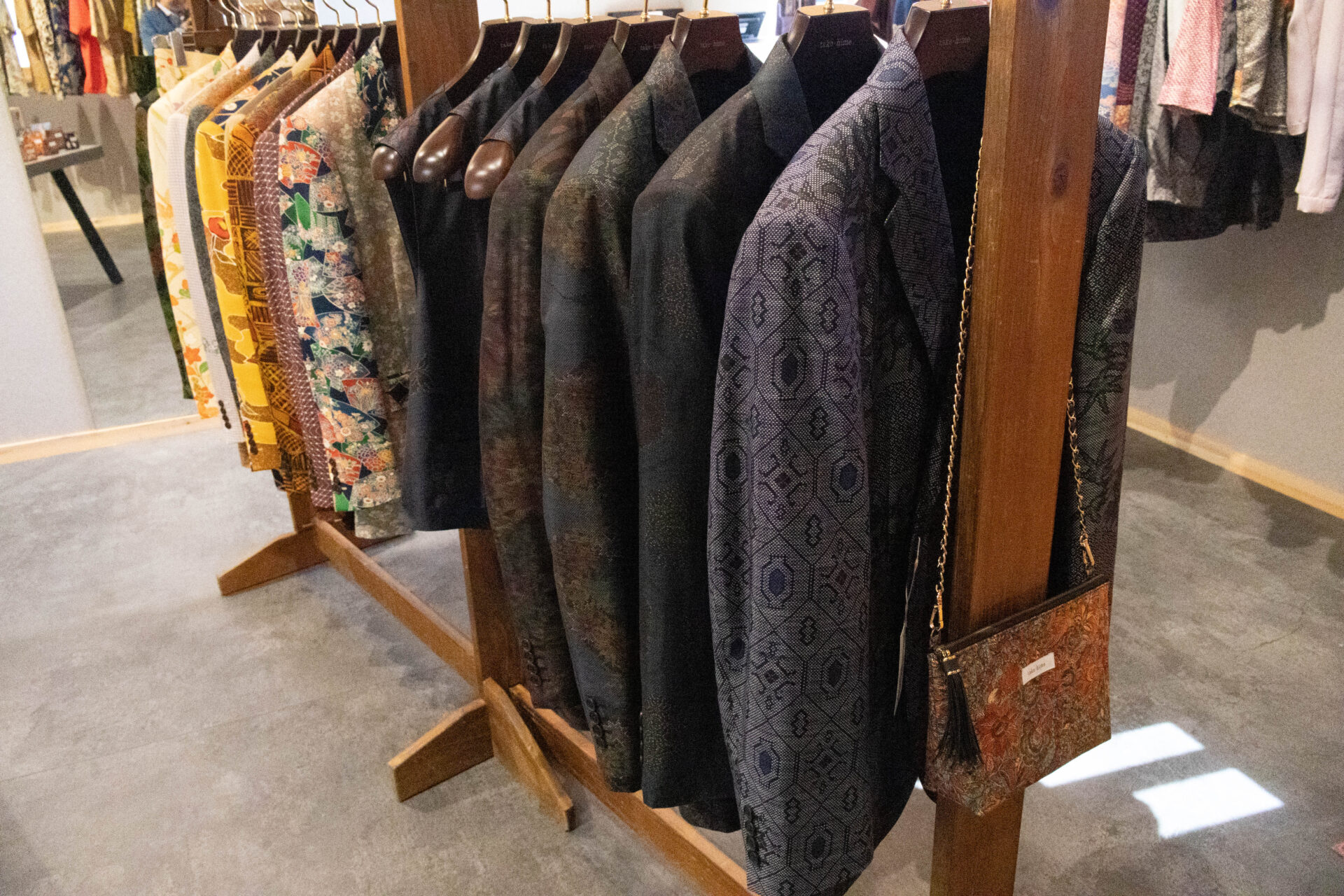 Kimono jackets lined up in the store