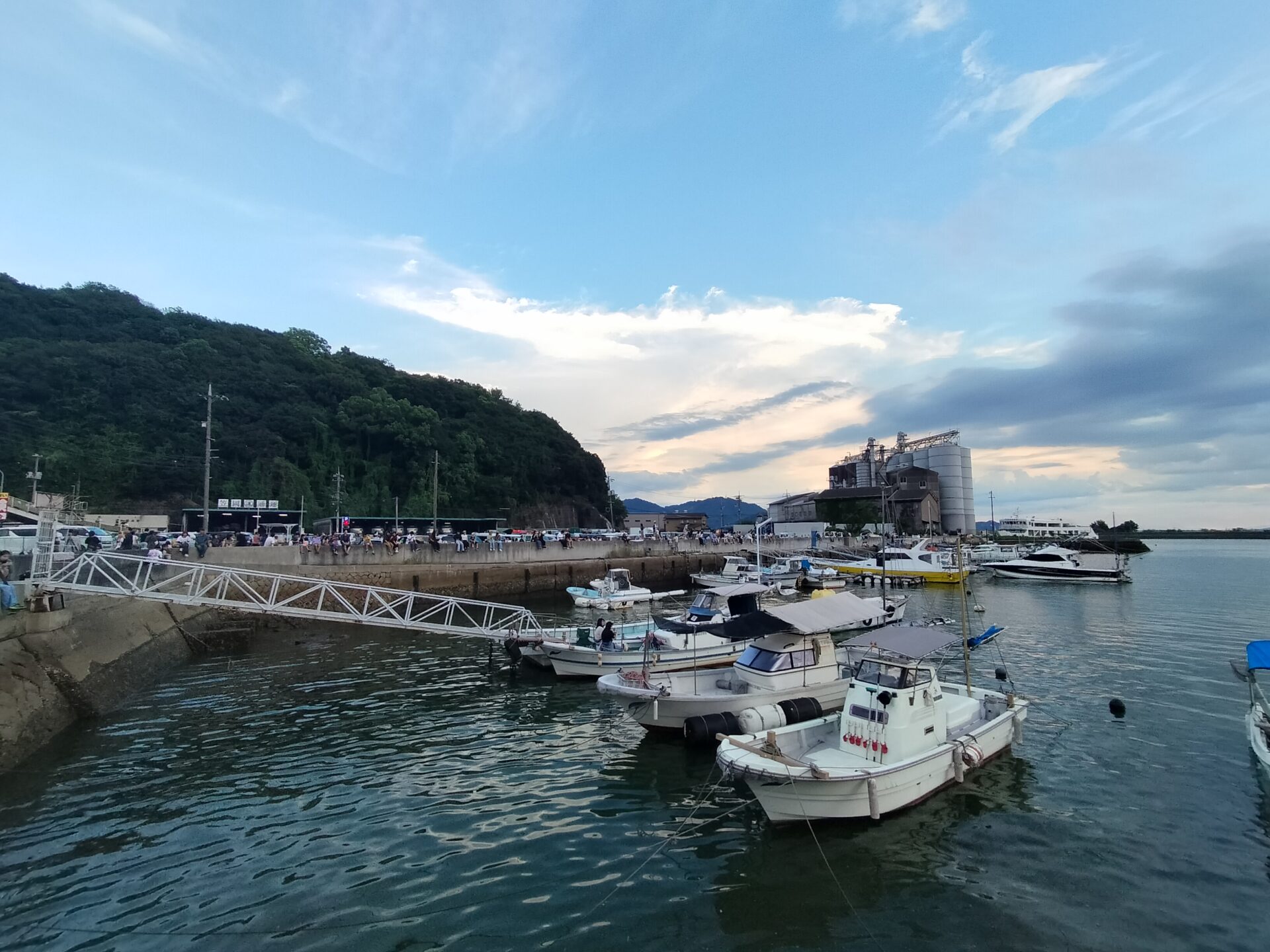 Many spectators gather at the port