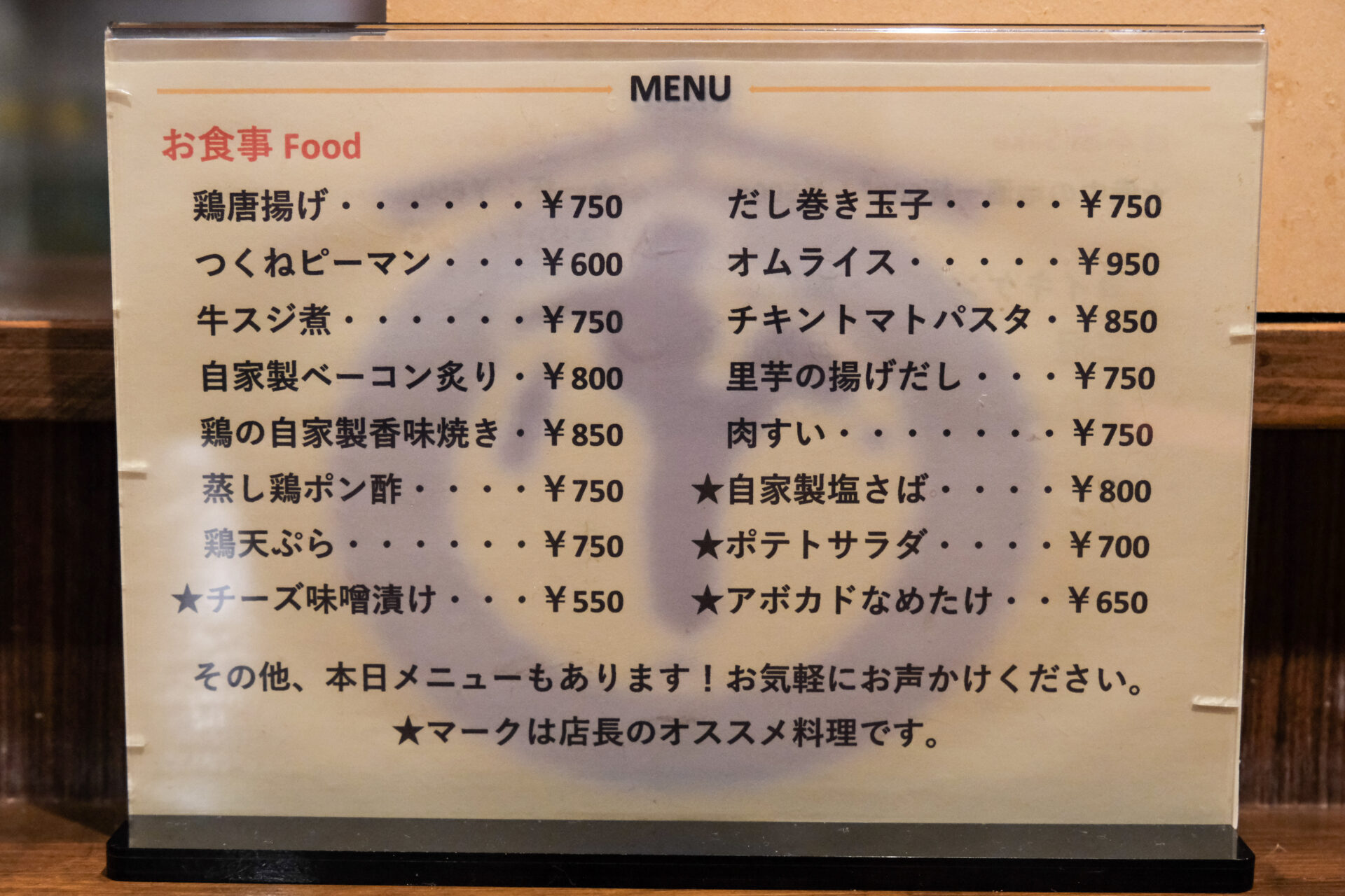 メニュー表
