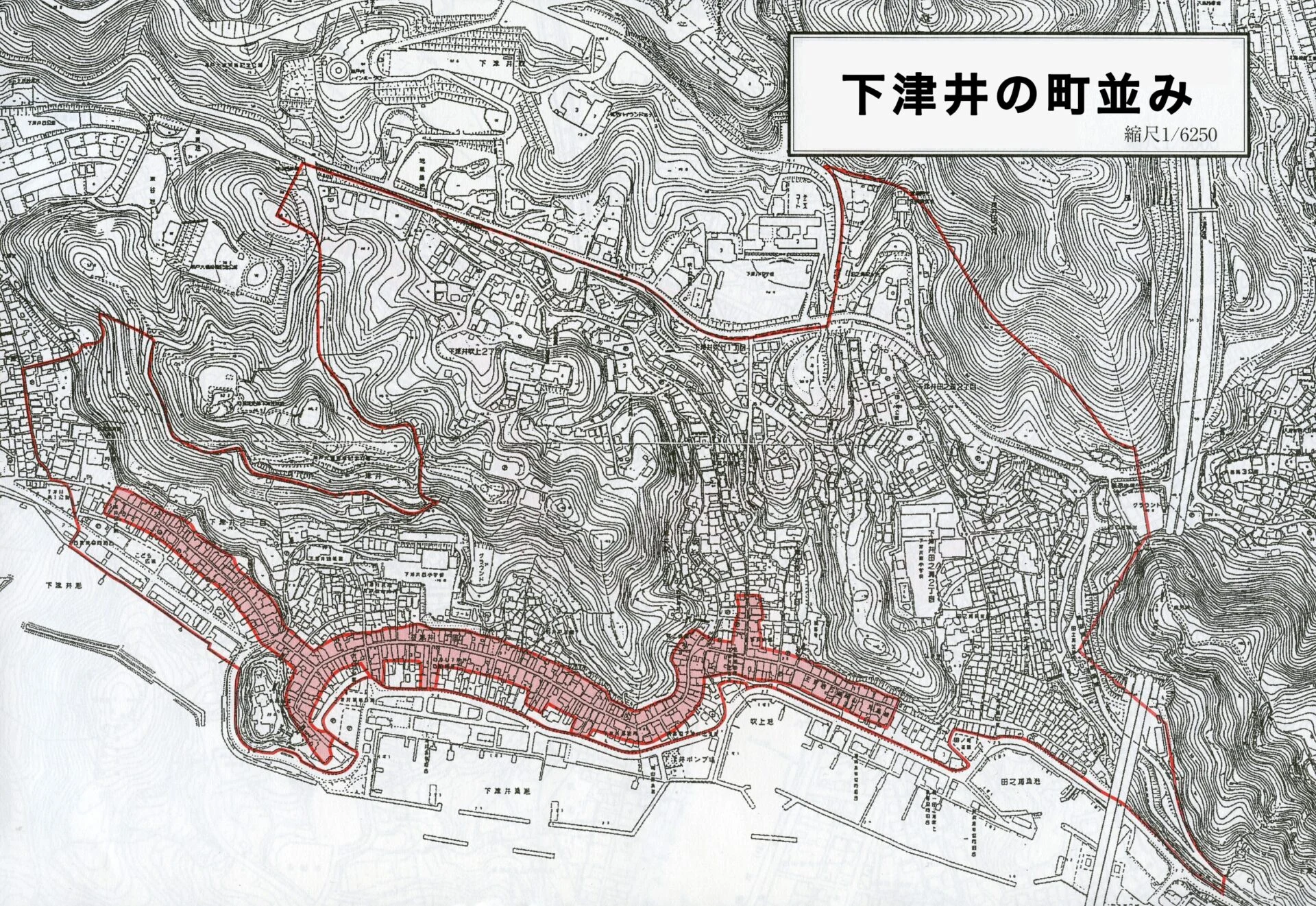 桃色部分が港町の古い建造物が多く残るエリア(資料提供:倉敷市)