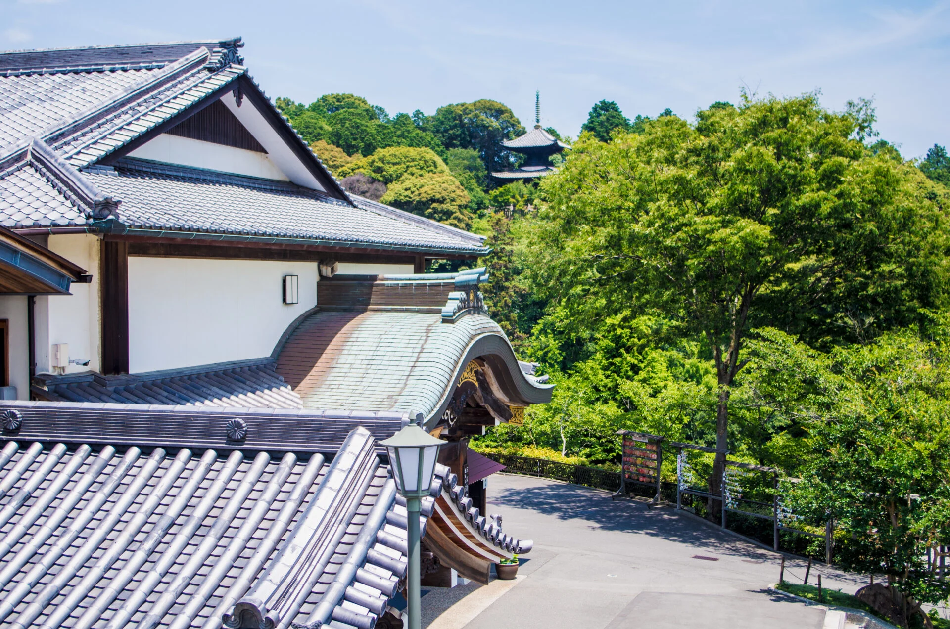 瑜伽大殿(本堂)から望む総本殿と多宝塔