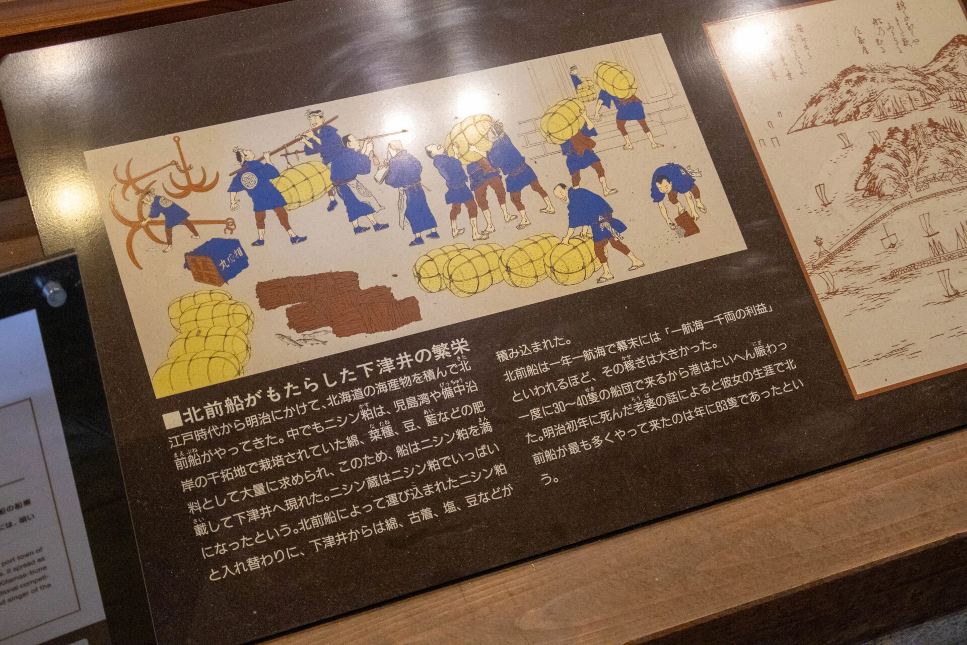 北前船と下津井の歴史を紹介するパネル