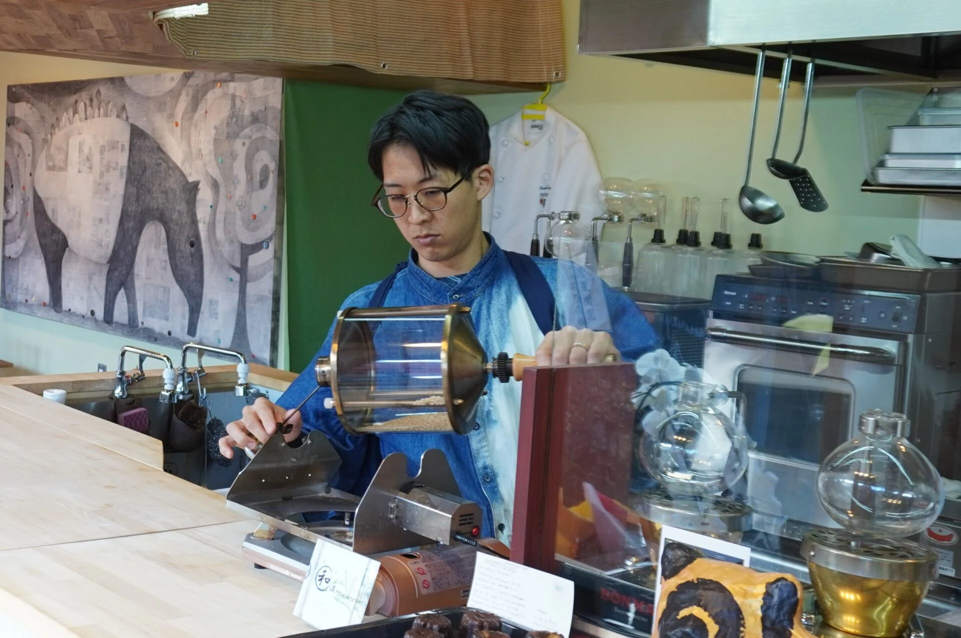 玄米の焙煎様子