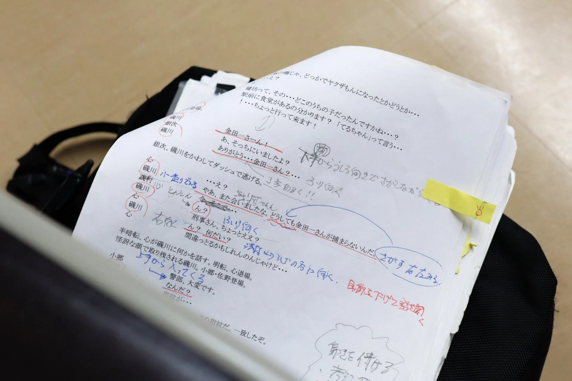 たくさんの書き込みがしてある台本