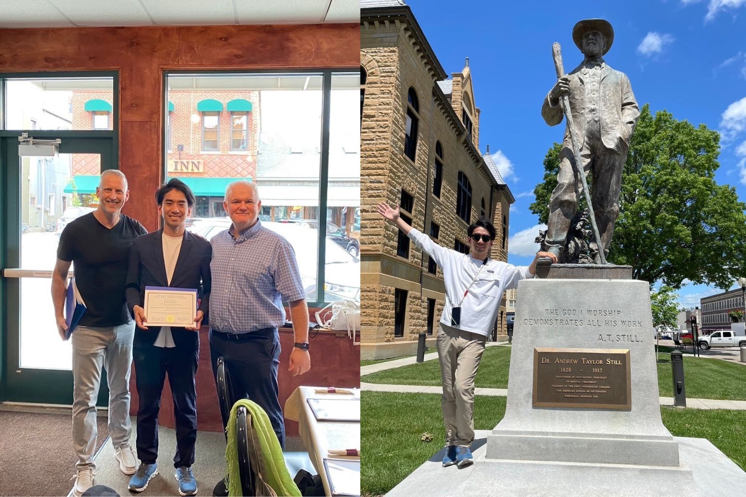Studying osteopathy in America
Statue of Dr. Still, the founder of osteopathy (Photo provided by Morita Treatment Room)