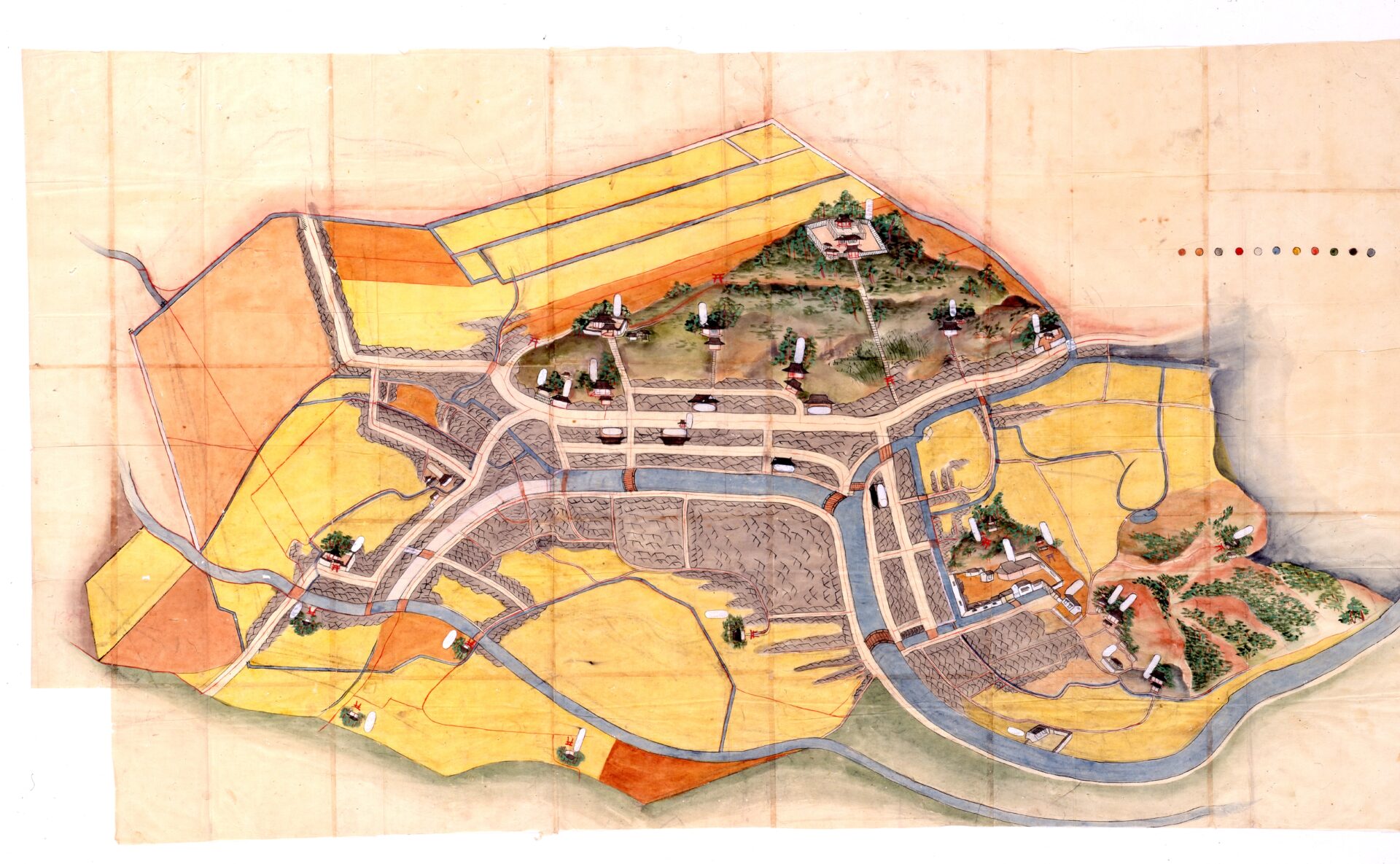 倉敷村鳥瞰図（倉敷市歴史資料整備室所蔵小野家文書）（画像提供：倉敷市歴史資料整備室）