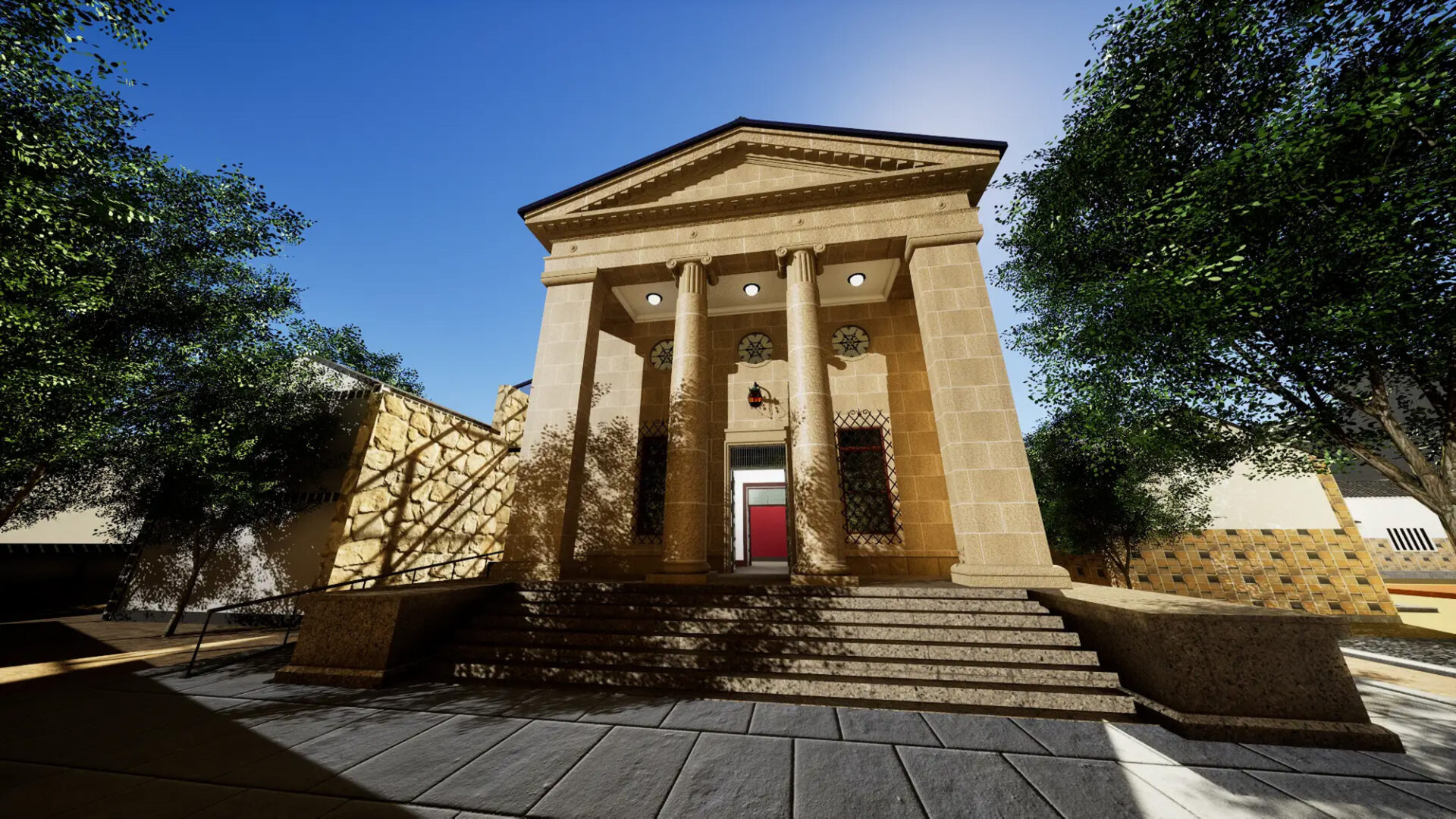 ゲーム画面内の大原美術館（画像提供：倉敷市観光課）