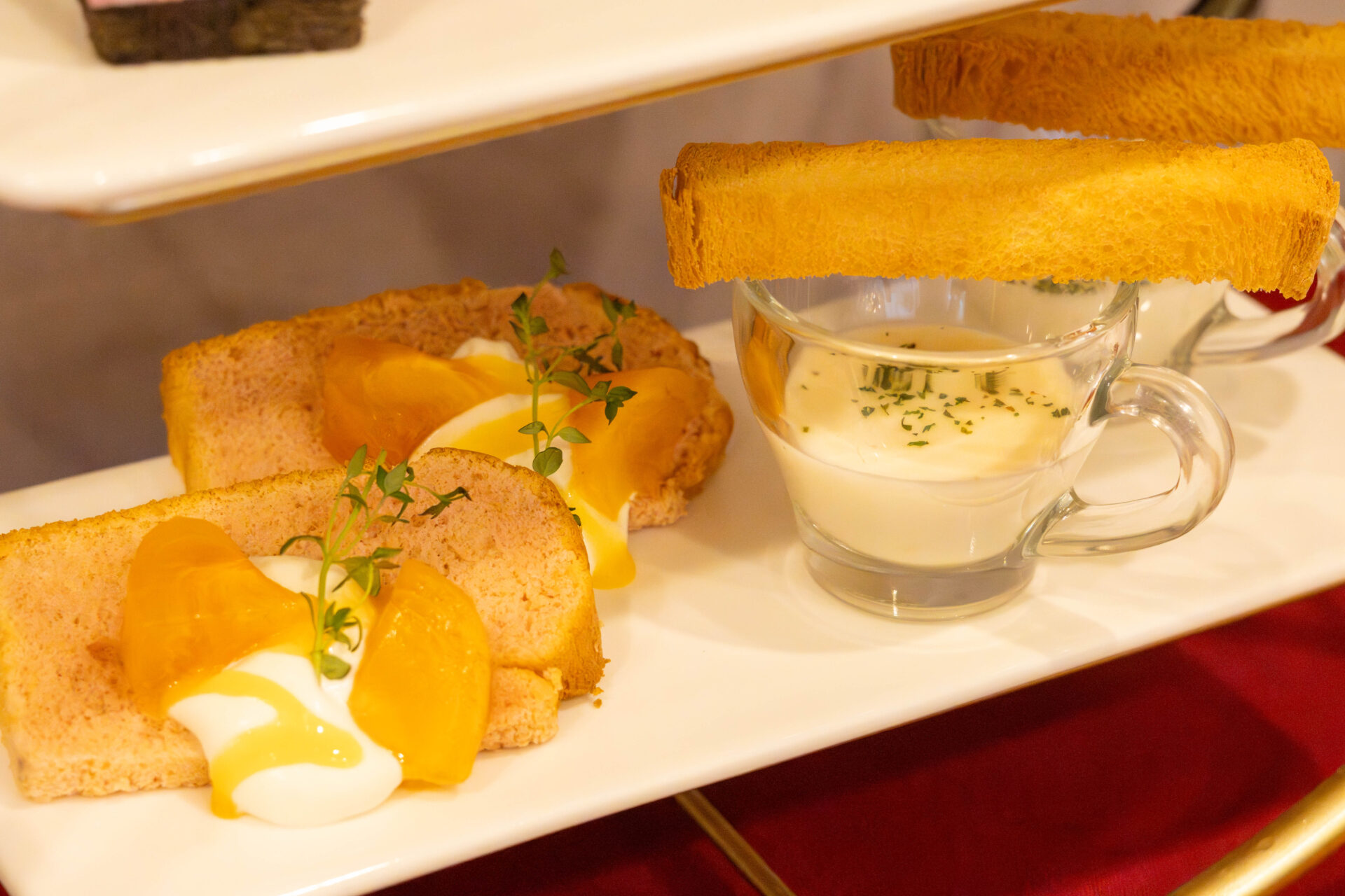 Persimmon and Purple Sweet Potato Chiffon Cake, White Sauce Dip Toast